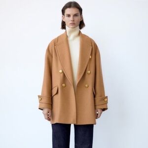 Zara Tan Coat with Gold Buttons Size Small NWT